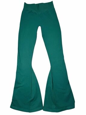 NVGTN Green Ribbed Flare Leggings High Waisted Seamless Yoga Pants S
